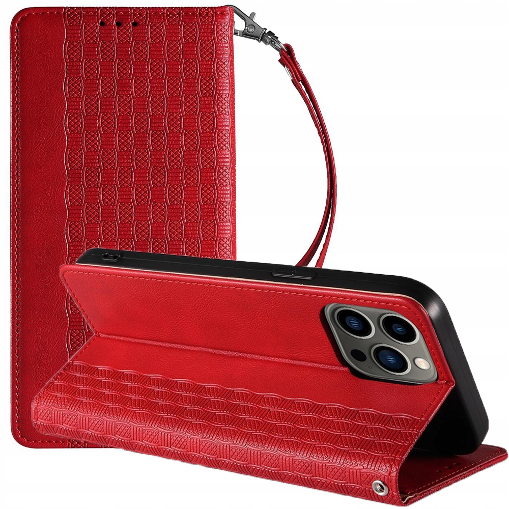 Magnet-schutzhülle Mit Trageband Für Iphone 14 Pro, Klapphülle, Brieftasche, Mini-lanyard Und Ständer, Rot