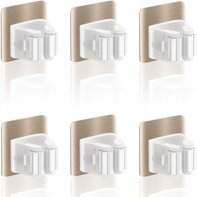 Set Mit 6 Wandhaken Für Besen, Kein Bohren Erforderlich, Wandhalterung Für Küche, Treppe, Badezimmer, Garage (gold, 6er-set)