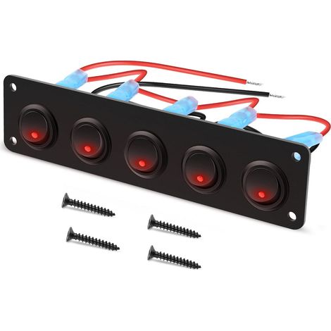 Runde Rote Led-wippschalter (12–24 V), Kfz-schalterpanel, 5-fach, 12-v-schalterpanel Für Pkw, Lkw, Rennwagen Und Boote
