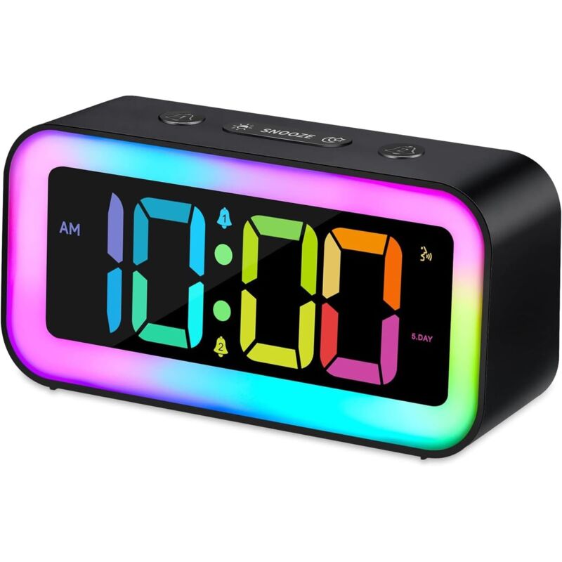 (schwarz) Lauter Wecker Fürs Schlafzimmer Mit Rgb-nachtlicht, Robust Für Erwachsene, Mit Zwei Alarmen, Dimmfunktion, Usb-ladeanschluss, Kleiner Digitaler Nachttischwecker Mit Led-anzeige Für Teenager