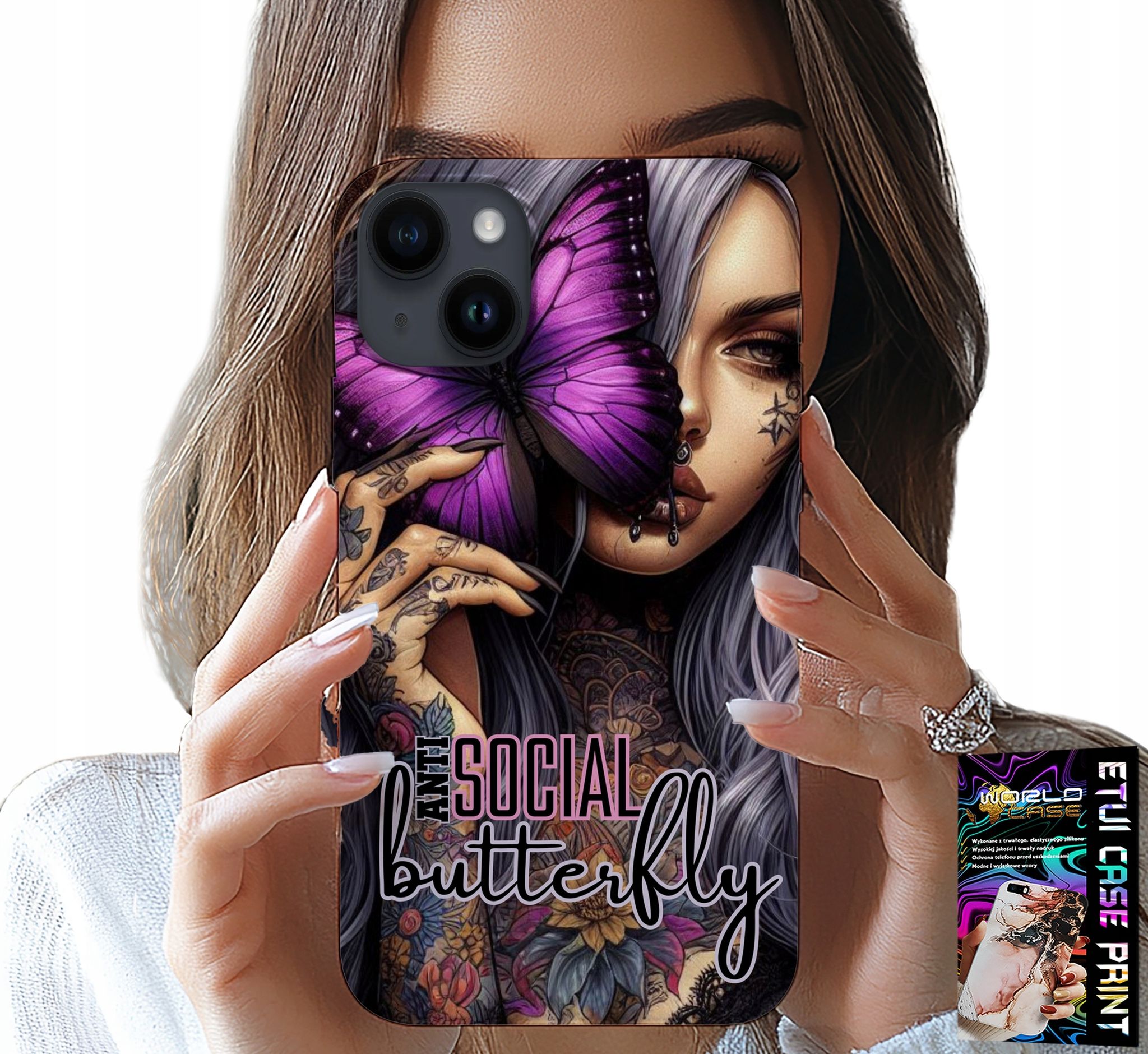 Hülle Für Iphone 15 – Anti Social, Schmetterling, Rosa Schmetterling + Glas