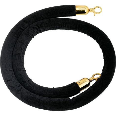 Set Mit 1 Schwarzem Samt-absperrseil (l 150 X D 3,5 Cm) Mit Polierten Goldenen Karabinerhaken Für Leitpfosten, Dicke Warteschlangentrennung Und Personenlenkung