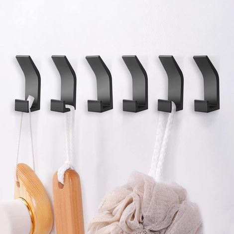 Schwarze, 6-teilige Selbstklebende Haken, Doppelhandtuchhaken Für Badezimmer, Selbstklebende Wandhalterung Für Küche, Bad, Büro, Kleiderschrank, Aluminium