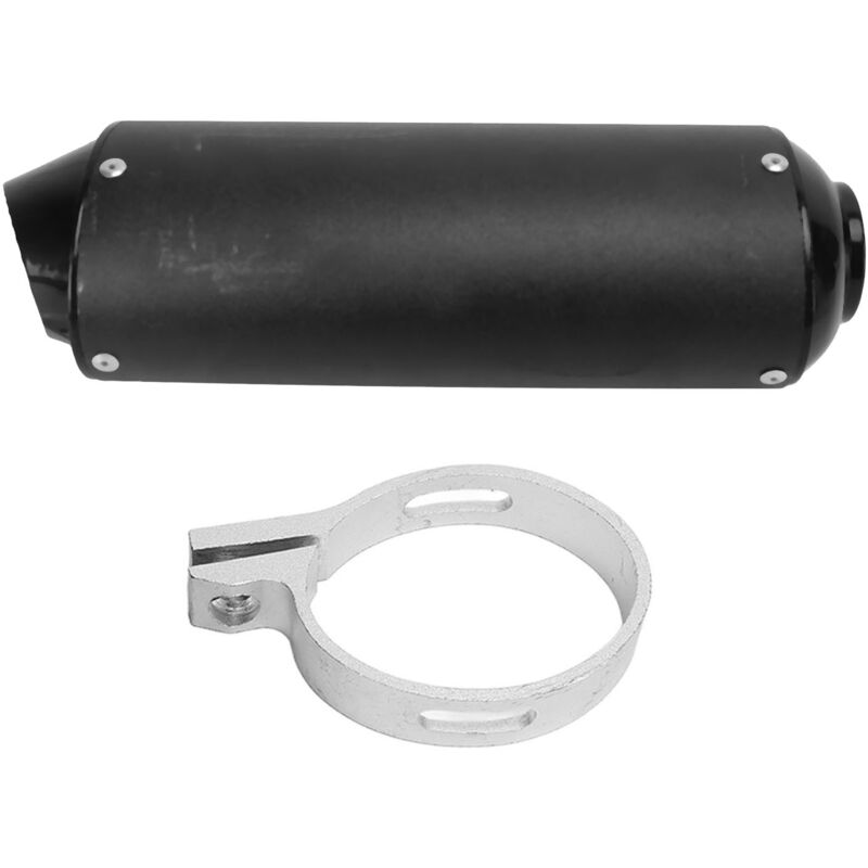 Schwarzer 28-mm-auspuffschalldämpfer Mit Schelle, Passend Für 110, 125, 140, 150 Und 160 Pit Pro Bikes Und Trailbikes.