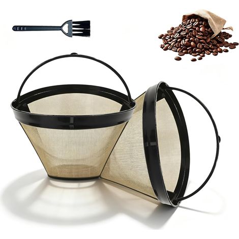 Set Mit 2 Wiederverwendbaren Kaffeefiltern, Größe 4 – Edelstahl – Mit Griff Und Reinigungsbürste – Geeignet Für Die Meisten Kaffeemaschinen