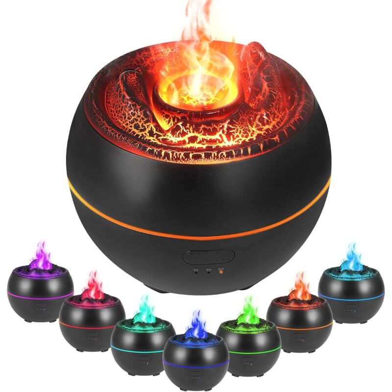 (schwarz) Aroma-diffusor Mit Flammeneffekt, Luftbefeuchter, 7 Farben, 3 Timer, Automatische Abschaltung Bei Wassermangel, Ätherischer Öl-diffusor Für Zuhause, Büro, Schlafzimmer