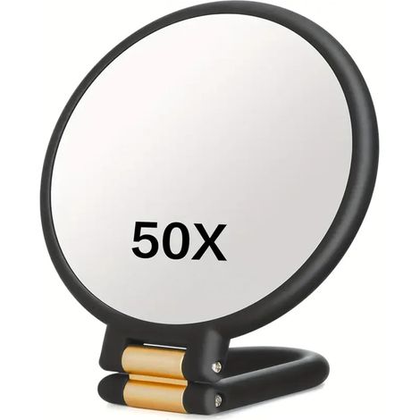 50-fach Vergrößernder Handspiegel (schwarz) Mit Griff, Doppelseitig, 50-fache Vergrößerung, Ideal Für Reisen, Faltbar Und Tragbar Für Präzises Schminken Und Beauty-anwendungen