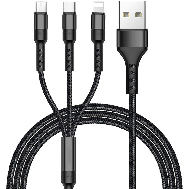 Multi-usb-kabel, 3-in-1-multi-usb-ladekabel Aus Geflochtenem Nylon Mit Micro-usb- Und Typ-c-anschlüssen Für Samsung Galaxy S10/s9/s8, Huawei P30/p20, Honor, Oneplus, Wiko, Kindle, 1,2 M (schwarz)