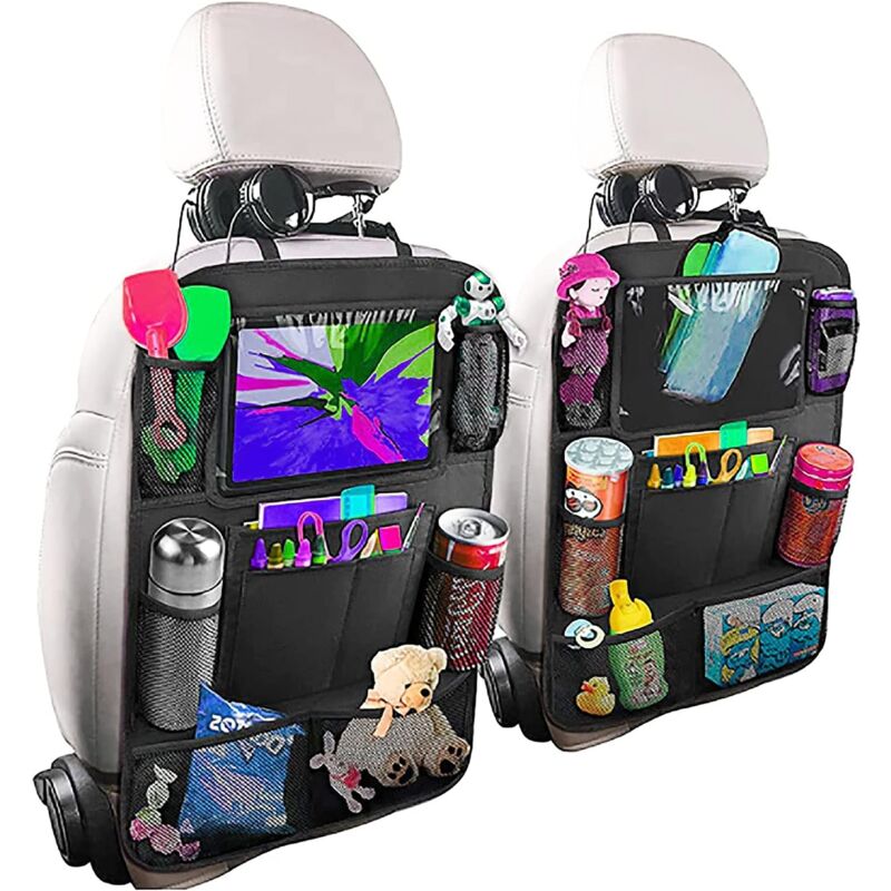Auto-organizer Für Kinder, 2-teiliges Auto-aufbewahrungsset, Auto-innenausstattung, Transparenter Tablet-halter Mit 10 Taschen, Schwarz