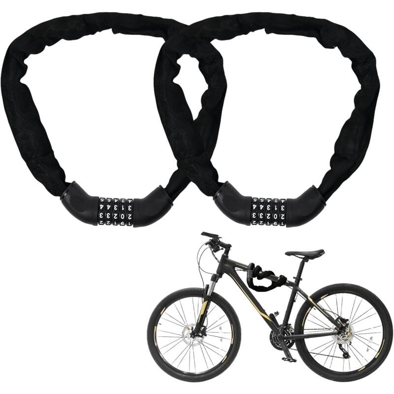 2er-pack 90 Cm Kombinations-fahrradschloss Hochsicherheits-fahrradschloss Mit 5-stelligem Code Diebstahlschutzkette Für Fahrrad, Motorrad, Roller, Schwarz