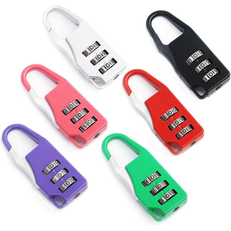 6er-set Mini-zahlenschlösser Für Schließfächer, 3-stelliges Zahlenschloss, Kofferschloss, Sicherheits-zahlenschloss Für Gepäck, Rucksack, Koffer, Schließfach (schwarz, Silber, Lila, Rot, Rosa, Grün)