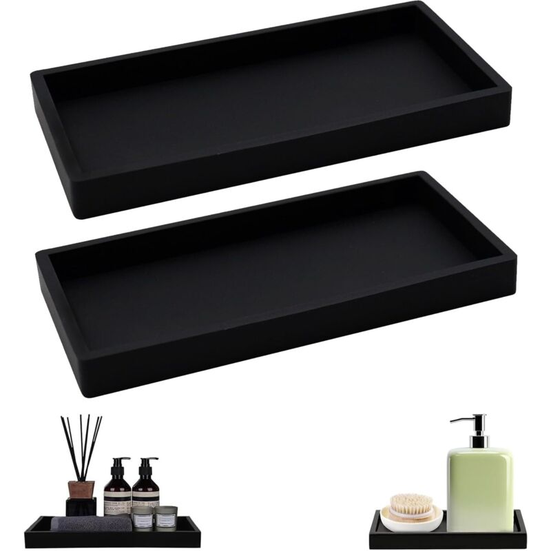 Stück Schwarzes Rechteckiges Deko-tablett, Bad-tablett, Bad-tabletts, Leicht Zu Reinigen, Organisiert Gegenstände Effektiv, 20 X 10 Cm