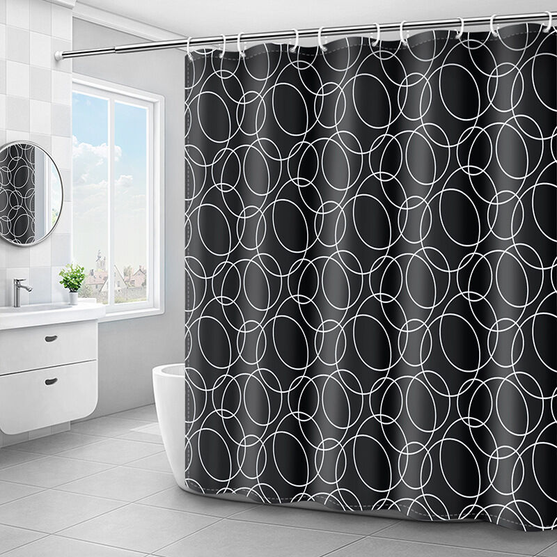 (schwarz, 180 X 180 Cm) Duschvorhang, Waschbar, Wasserdichter Stoff-duschvorhang, Maschinenwaschbar, Polyester Mit 12 Ringen