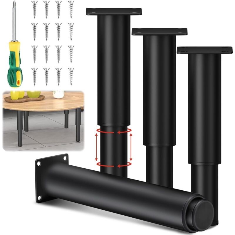 4 Universelle Tischbeine Aus Metall, 25–45 Cm Höhe, Tischbeine Ohne Bohren, Mit Befestigungszubehör, Für Verstellbare Möbel, Einschraubbare Bett-, Kleiderschrank-, Sofa- Und Tischbeine Usw. (schwarz)