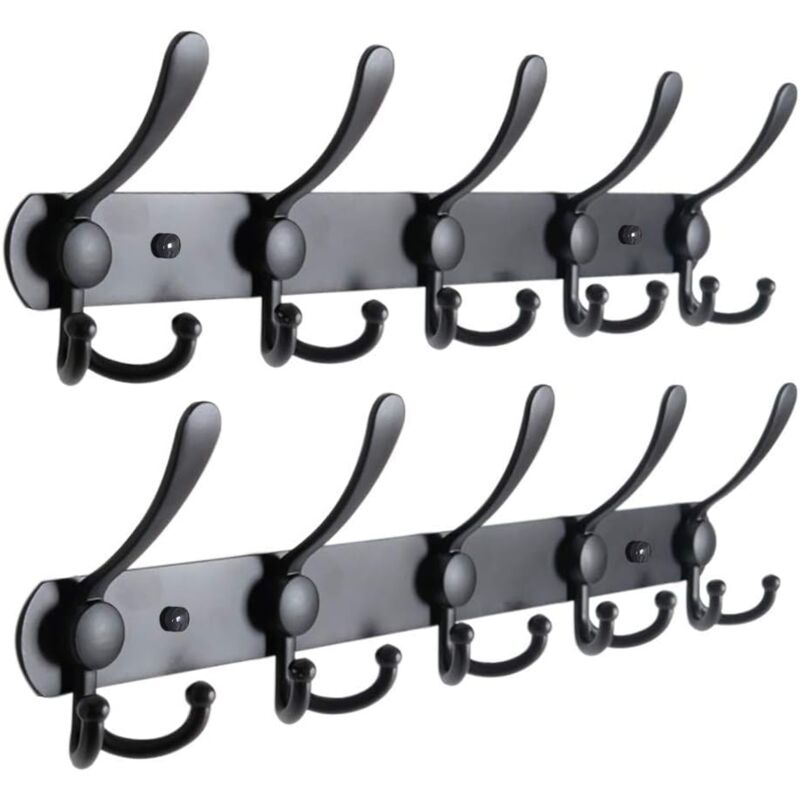 (15 Haken, 2er-pack) Wandgarderobe, Wandgarderobe, Kleiderhaken, Wandgarderobe Aus Edelstahl, Garderobe, Schwarzer Wandhaken