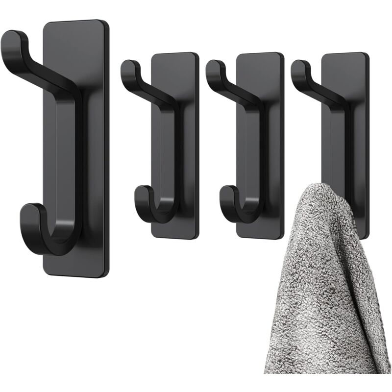 4 Stück, Schwarz, Selbstklebende Wandhaken, Handtuchhalter Für Das Badezimmer, Geschirrtuchhalter Für Die Küche, Selbstklebende Garderobe, Wandmontage Ohne Bohren, Wasserdicht, Rostfrei