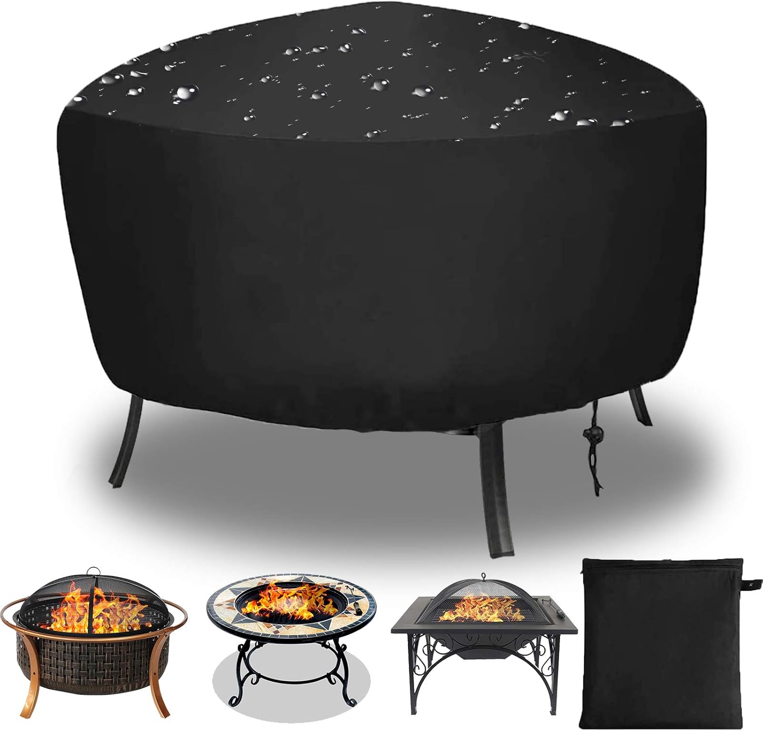 Schutzhülle Für Runde Feuerstelle – Wasserdichtes Und Uv-beständiges Oxford-gewebe – Verstellbarer Kordelzug – 80 X 65 Cm