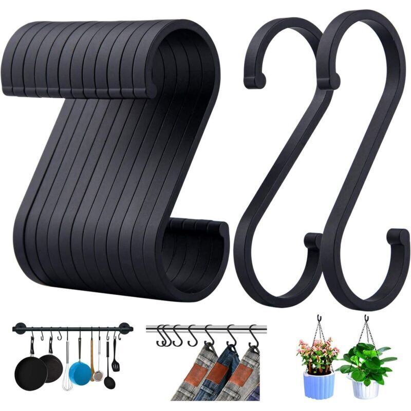 S-haken, 12er-set, Zum Aufhängen Von Töpfen, Pfannen, Pflanzen, Kaffeetassen, Kleidung, Handtüchern In Küche, Schlafzimmer, Badezimmer, Büro Und Garten (matt Schwarz)