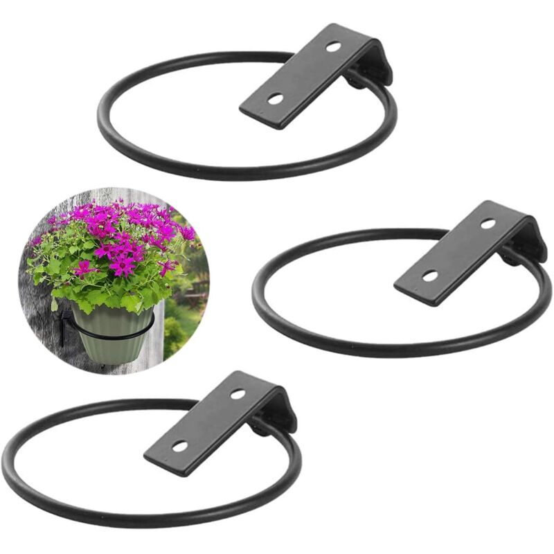 Wandmontierte Blumentopfhalterungen, 3er-set Metall-wandhaken Für Blumentöpfe, Blumentopfringhalter, Pflanztablettständer Für Blumentöpfe, Für Terrasse, Balkon, Garten, Schwarz (10 Cm)