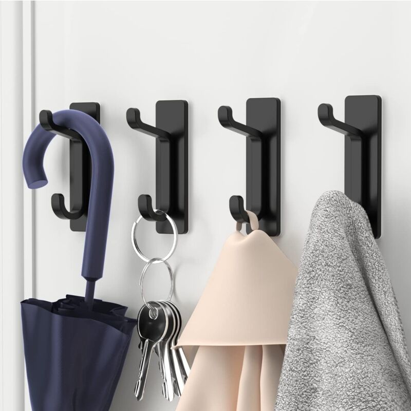 Selbstklebende Kleiderhaken, Kein Bohren, Schwarz, 5er-pack