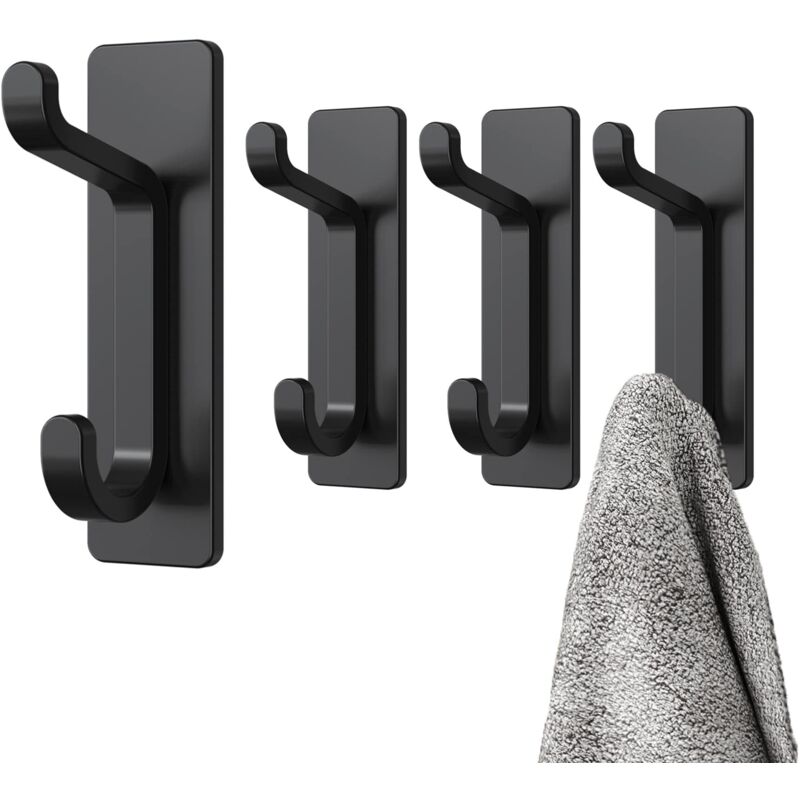 Selbstklebender Wandhaken, Handtuchhalter Für Das Badezimmer, Küchentuchhalter, Selbstklebende Garderobe, Wandmontage Ohne Bohren, Wasserdicht, Rostfrei, Schwarz, 4 Stück