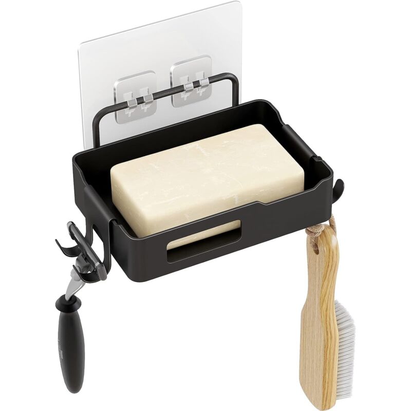Wandmontierte Seifenschale Aus Edelstahl Für Dusche, Bad, Küche, Arbeitsplatte, Kreative Seifenschale Mit Praktischen Haken (schwarz)
