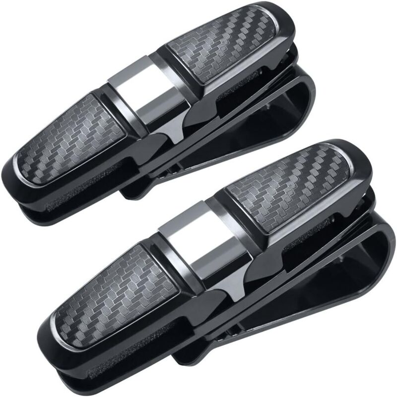 2er-pack Sonnenblenden-brillenhalter Mit Clip Für Sonnenbrillen Oder Karten, Schwarz + Silber