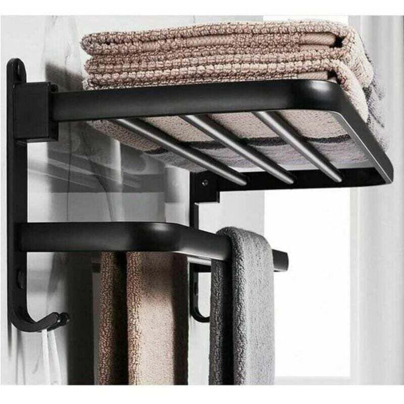 Wandmontierter, Klappbarer Handtuchhalter Aus Aluminium Für Badezimmer, 40 Cm Ablagefläche, Schwarz
