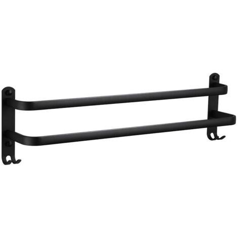 2-stöckiger, Wandmontierter Handtuchhalter Aus Aluminium Mit Haken, Schwarz, Wasserfest, Für Bad Und Küche – 40 Cm