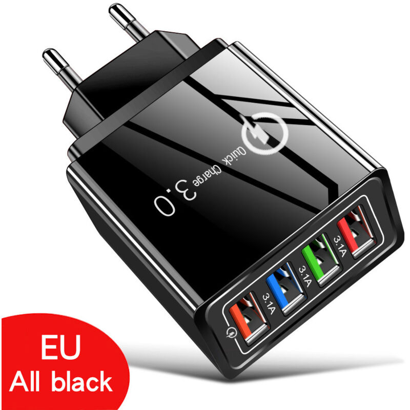 15-w-usb-multi-port-ladegerät Mit 4 Anschlüssen, Netzteil, Usb-ladestecker, Reiseladegerät, Kabelloses Ladegerät – Komplett Schwarz