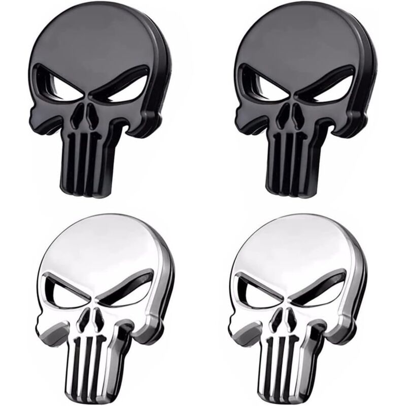 4 Stück 3d-totenkopf-autoaufkleber – Silber Und Schwarz – 58 X 15 Mm Metall-totenkopf-autoaufkleber Im Punk-stil Zur Fahrzeug- Und Motorradverzierung Oder Als Exquisites Geschenk