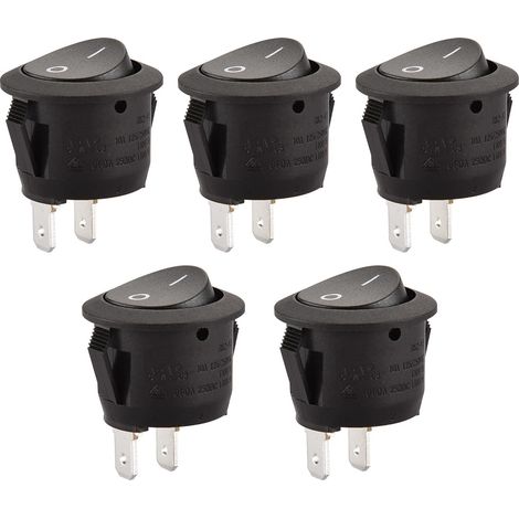 5er-pack Runde Kippschalter – 2 Spst-anschlüsse, 6 A, 250 V Ac, Ul, Vde – Schwarz