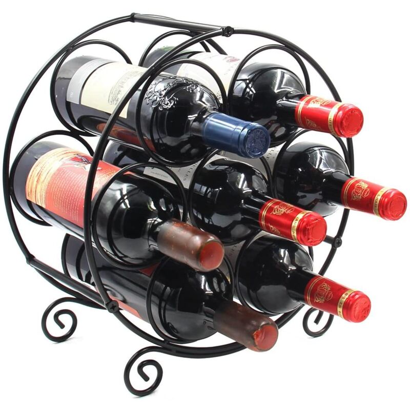 Flaschenregal, Weinregal, Runder Aufbewahrungshalter Für 7 Flaschen, Schwarzes Metall