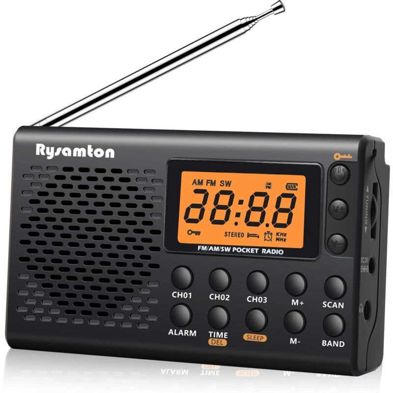 (schwarz) Tragbares Am/fm/kurzwellen-radio, Batteriebetriebenes Taschenradio, Großes Digitaldisplay, Radiowecker Mit Alarm- Und Sleep-funktion, Inklusive Kopfhörer