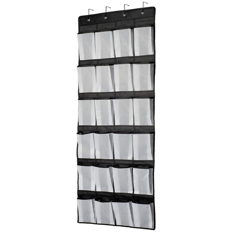 Schwarzer Türhänger-organizer Schuhregal Schuhaufbewahrung 24 Große Netztaschen Für Schlafzimmer, Badezimmer, Kleiderschrank 140 X 55 Cm