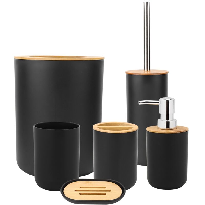 Set Mit 6 Seifenschalen, Zahnbürstenhalter, Mundspülbecher, Lotionflasche Und Accessoires Fürs Badezimmer, Schwarz