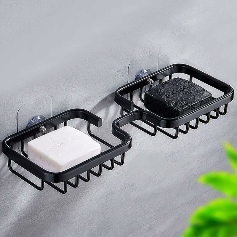 Seifenschale, Doppelte Seifenablage, Selbstklebender Duschseifenhalter, Badezimmer-seifenschale, Seifen- Und Schwammhalter Aus Luftfahrt-aluminium (schwarz)