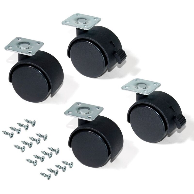 4er-set 50-mm-lenkrollen Mit Montageplatte/kugellager, Schwarz