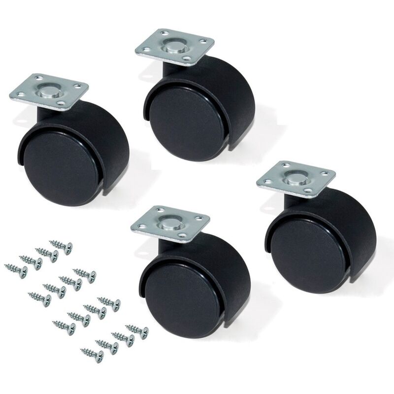 Set Mit 4 Lenkrollen Mit Platte Ohne Bremse, Ø 30 Mm, Mit Befestigungsplatte/kugellager, Schwarz