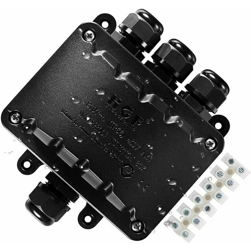 4-fach-anschlussdose, Wasserdichter Kabelverbinder (schutzart Ip66), Schwarzes, Wasserdichtes Außengehäuse. Elektrische Klemmenkästen Für 5–10 Mm² Kabel.