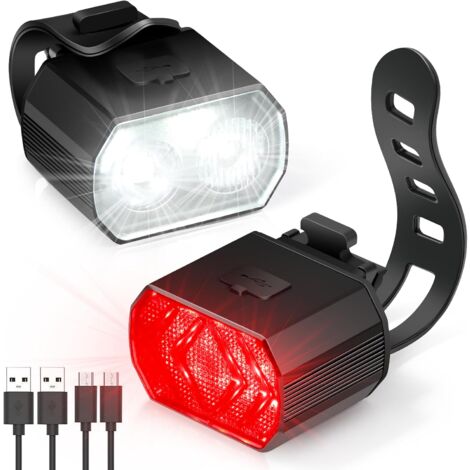 Vorder- Und Rücklicht, Wiederaufladbare Led-fahrradlampe (usb-aufladbar), Schutzart Ipx6, 6 Leuchtmodi, Geeignet Für Mountainbikes Und Fahrräder