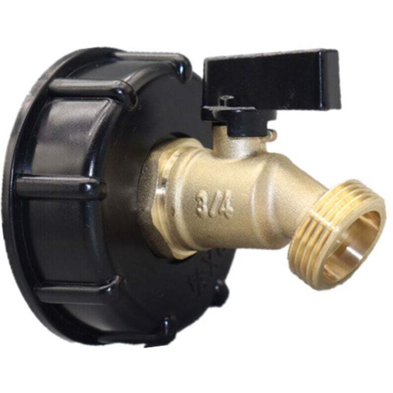1000-liter-ibc-adapter Für Gartenwasserhahn, Messing Mit S60x6-gewinde Und Schwarzem Butterfly-griff