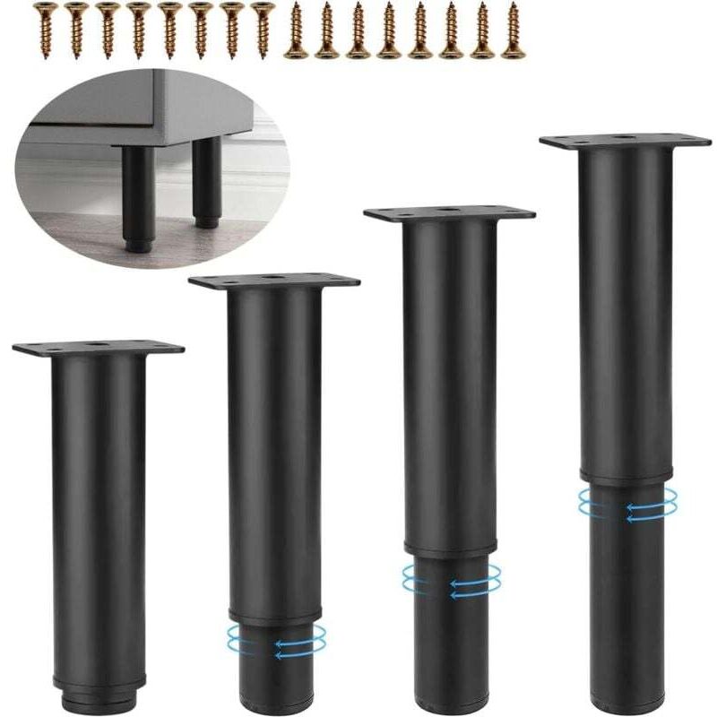 4 Verstellbare Möbelfüße Aus Metall, Schwarze Verstellbare Füße, Möbelfüße, Badezimmermöbelfüße, Geeignet Für Betten, Sofas, Kleiderschränke, Tische, Bücherregale (18–30 Cm)