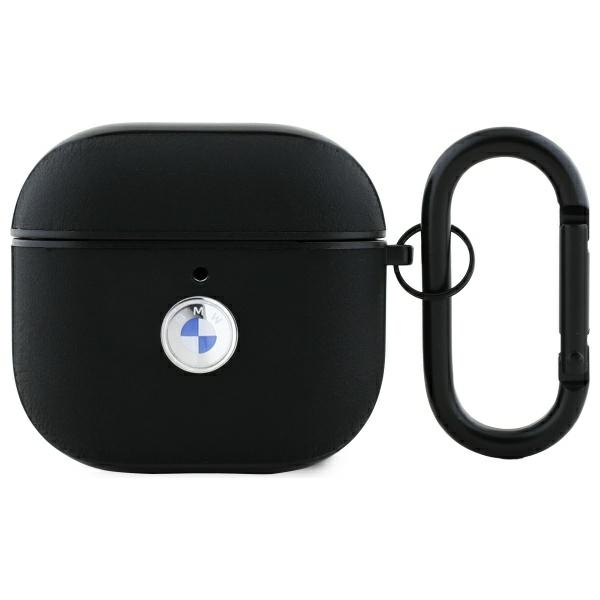 Bmw Bma4sslbk Airpods 4 Hülle Schwarz/schwarz Echtleder Silbernes Logo