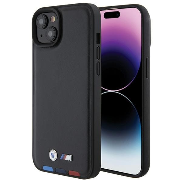Bmw Bmhcp15m22ptdk Iphone 15 Plus / 14 Plus 6,7" Schwarzes Leder Mit Dreifarbiger Prägung