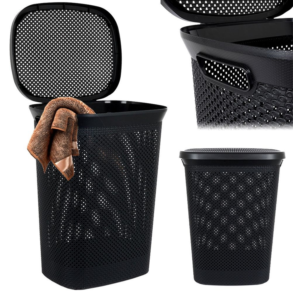 Wäschekorb Für Badezimmer, Wäsche, Kleidung, Unterwäsche, Kunststoff, Schwarz, 60 L