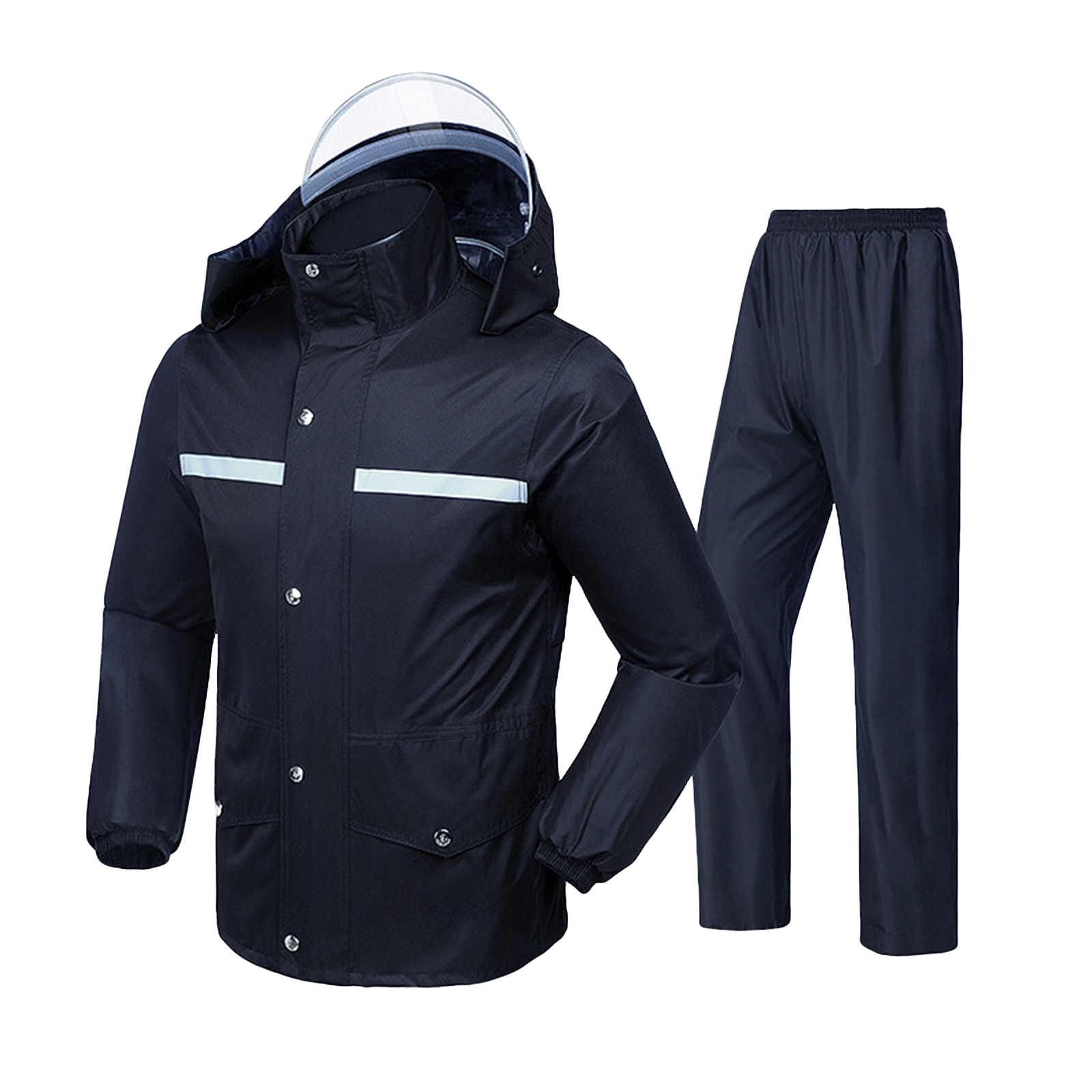 Wasserdichter Herrenanzug Mit Reflektorstreifen, Wasserdichte Jacke Und Hose, Winddicht Und Mit Kapuze, Ideal Zum Angeln, Campen Und Für Outdoor-aktivitäten.