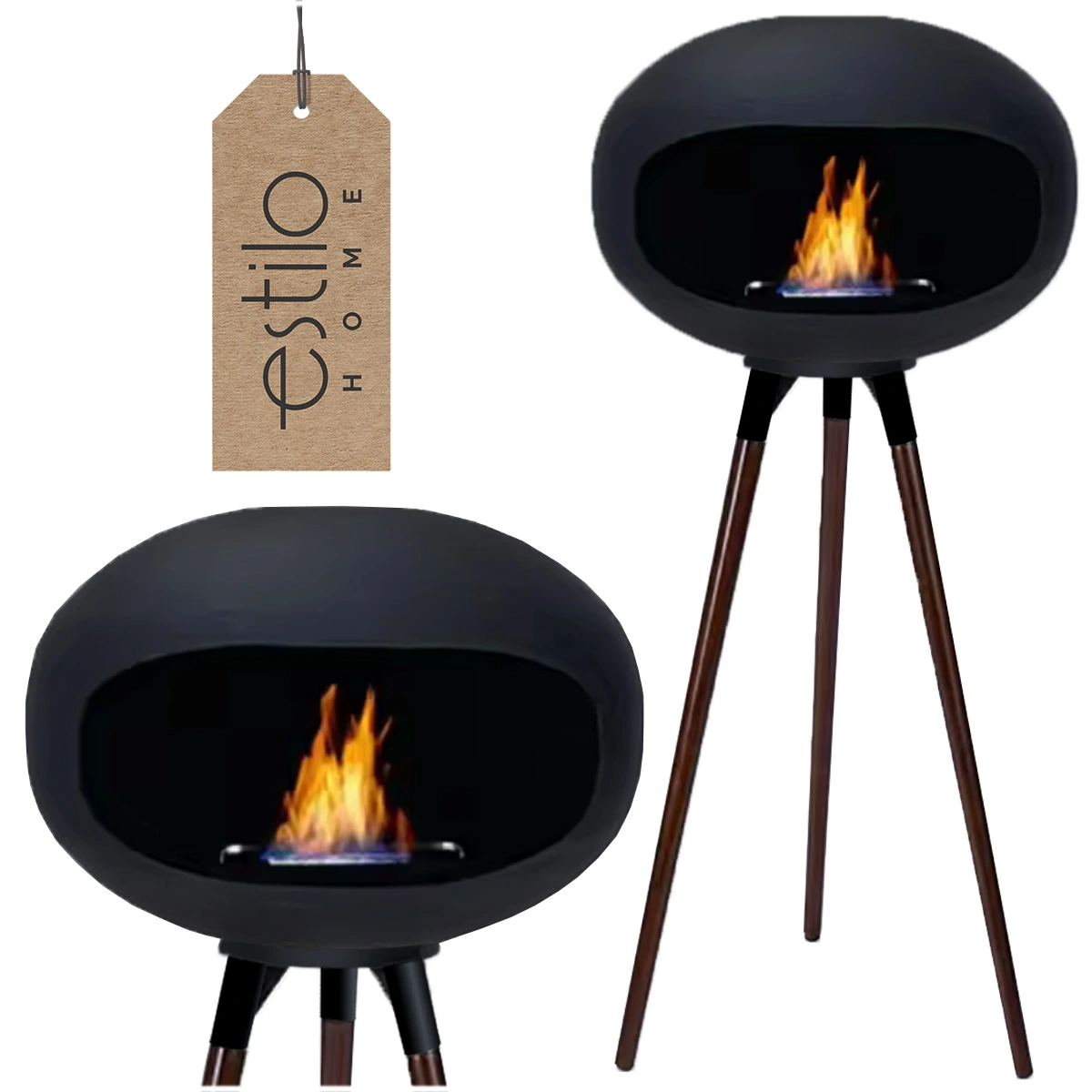Freistehender Bio-kamin Auf Füßen, 100 Cm Hoch – Tokio Schwarz