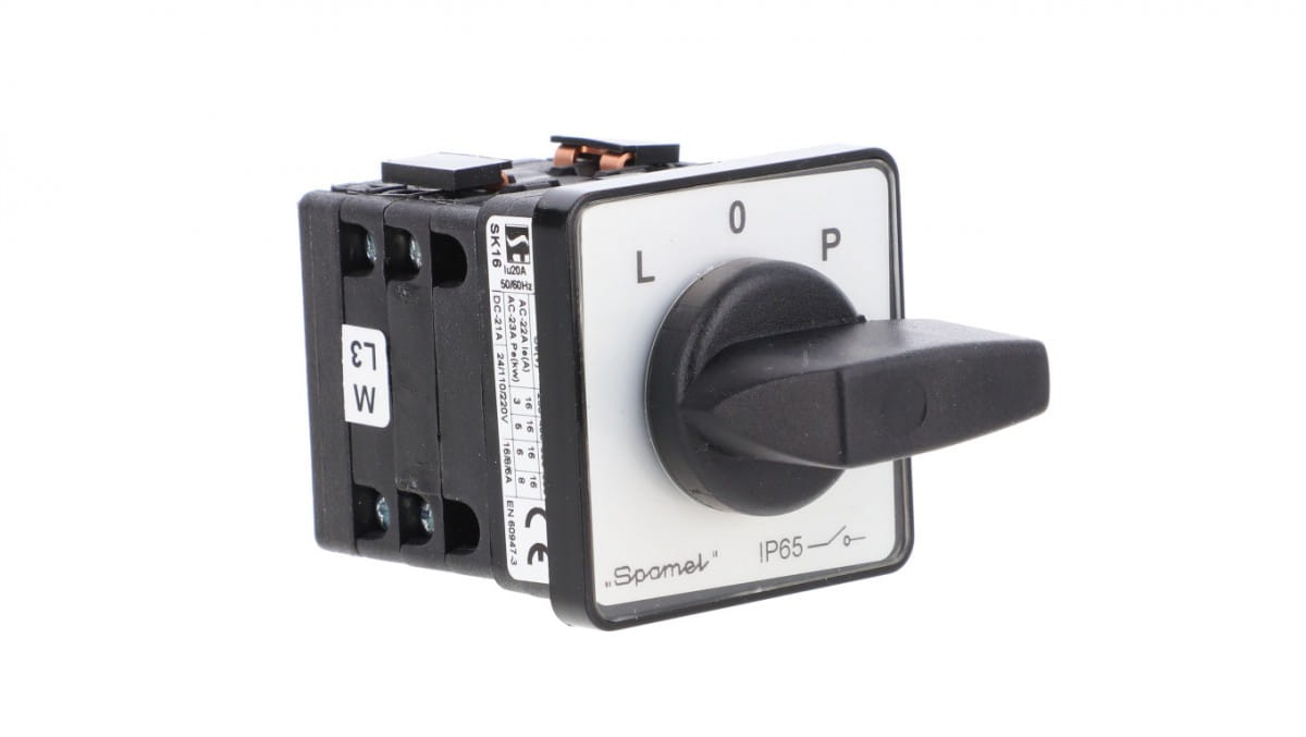 Nockenschalter 16a, Drehrichtungsumkehr L-o-p, Einbau In Eine Frontplatte, Graue Front, Schwarzer Drehknopf Sk16-3.8368p03