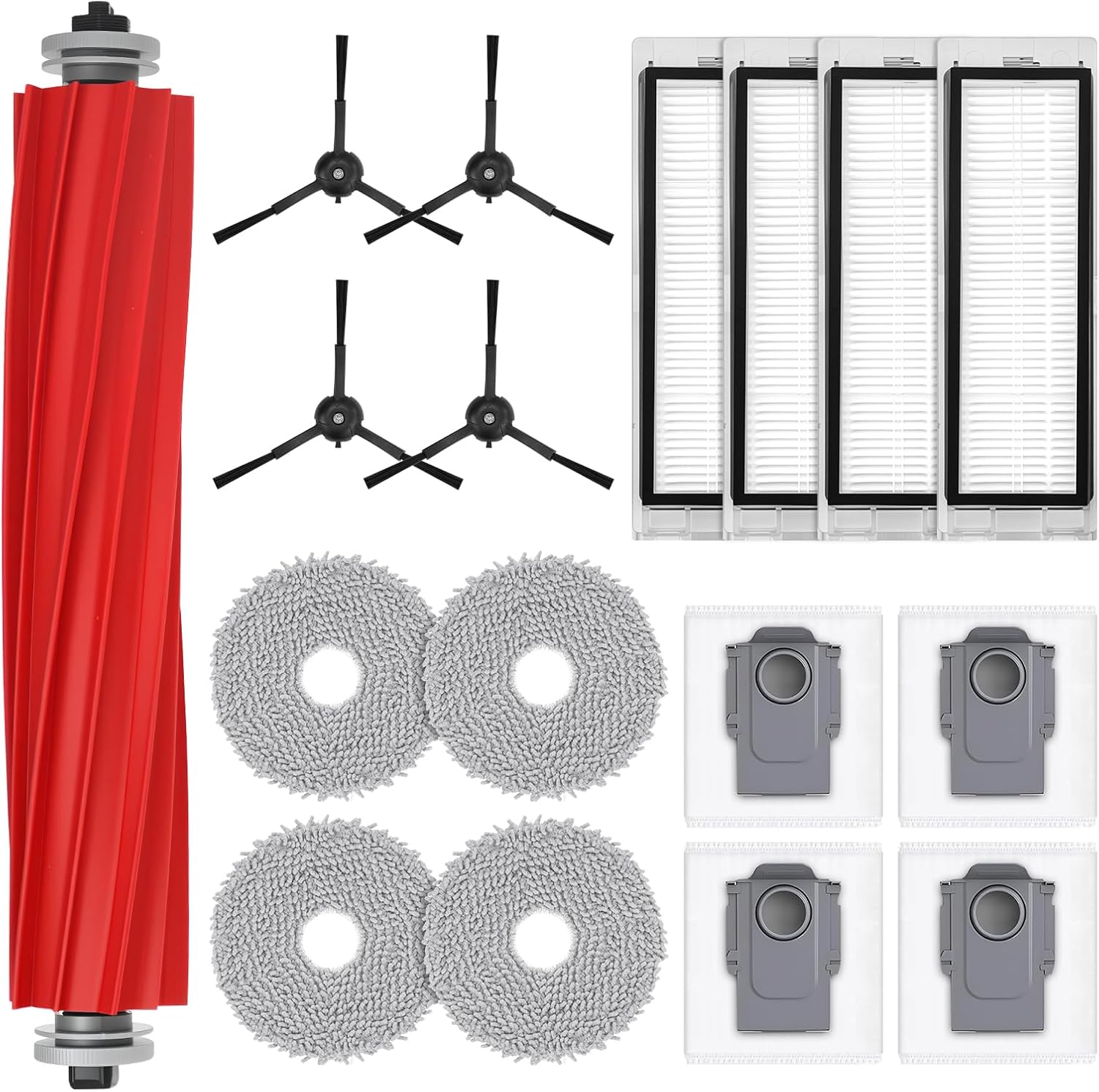 Ensemble De 17 Pièces De Rechange Pour L'Aspirateur Robot Roborock Q Revo : Roborock P10, Brosse Principale, Chiffon De Nettoyage, Sac À Poussière, Filtre Hepa, Brosse Latérale (noire)